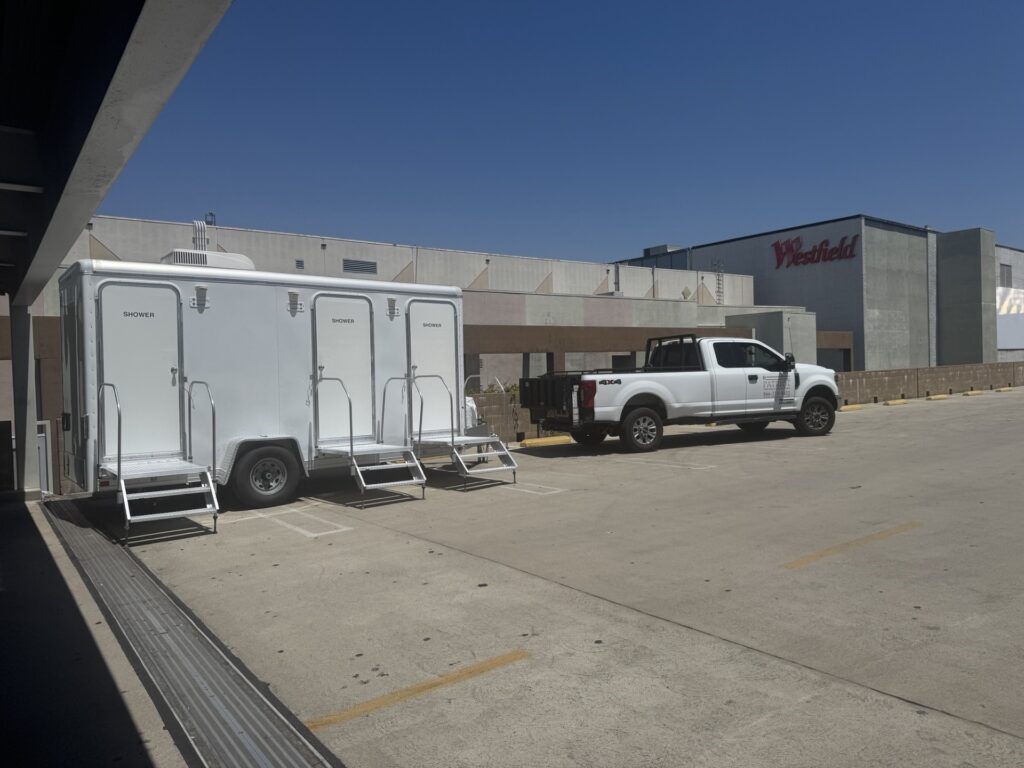 A 3-stall luxury restroom trailer in Arizona.