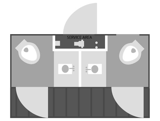 2 Stall Satellite Selfie Restroom Plan
