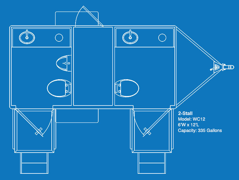 2-stall UltraLav mobile restroom trailer floorplan