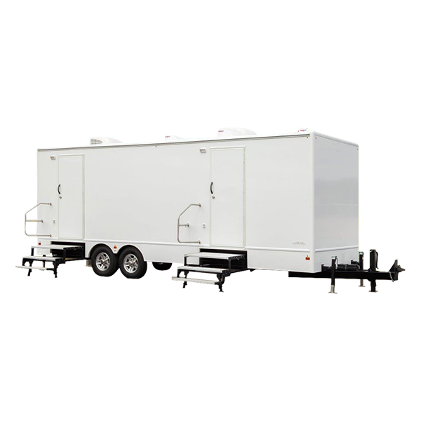 9-Stall Black Tie Luxury Restroom Trailer Rental.