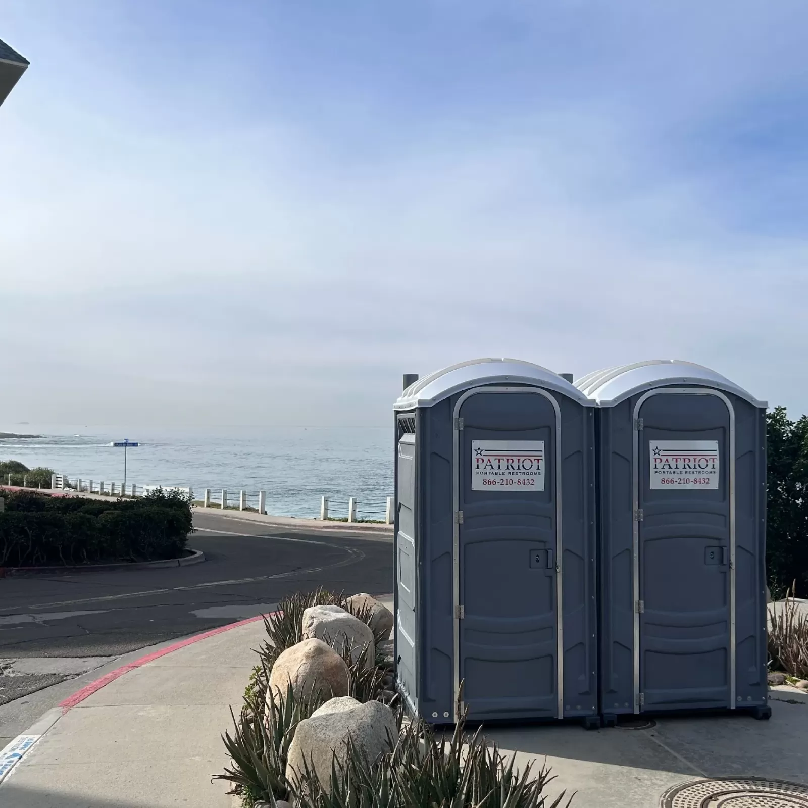 Two Patriot portable toilets on the coast in Southern California