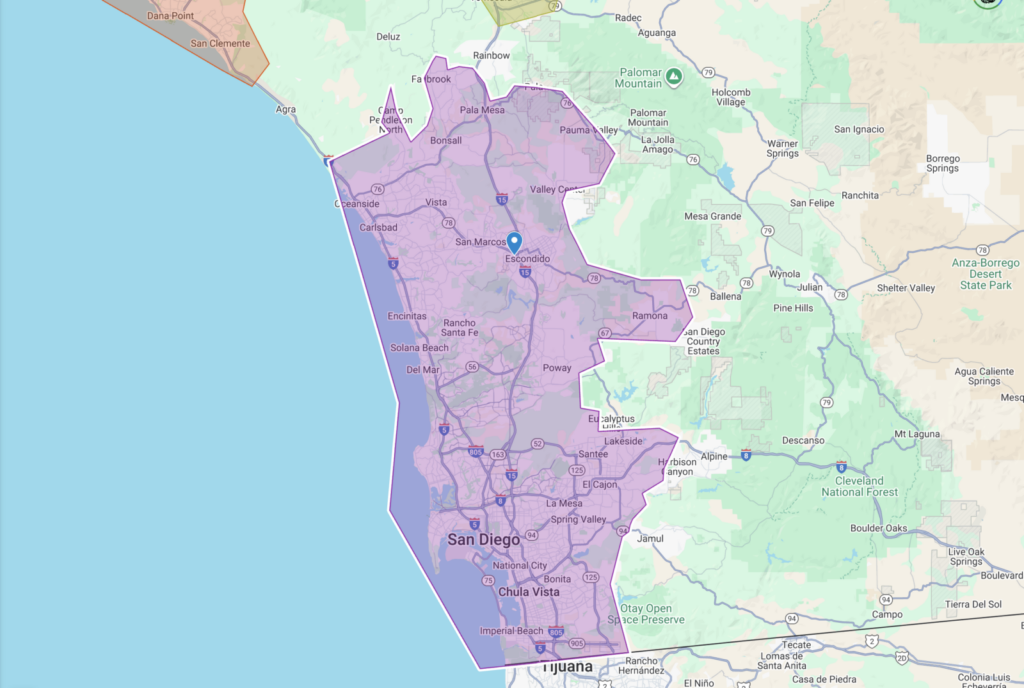 Map of San Diego County to show where we service.
