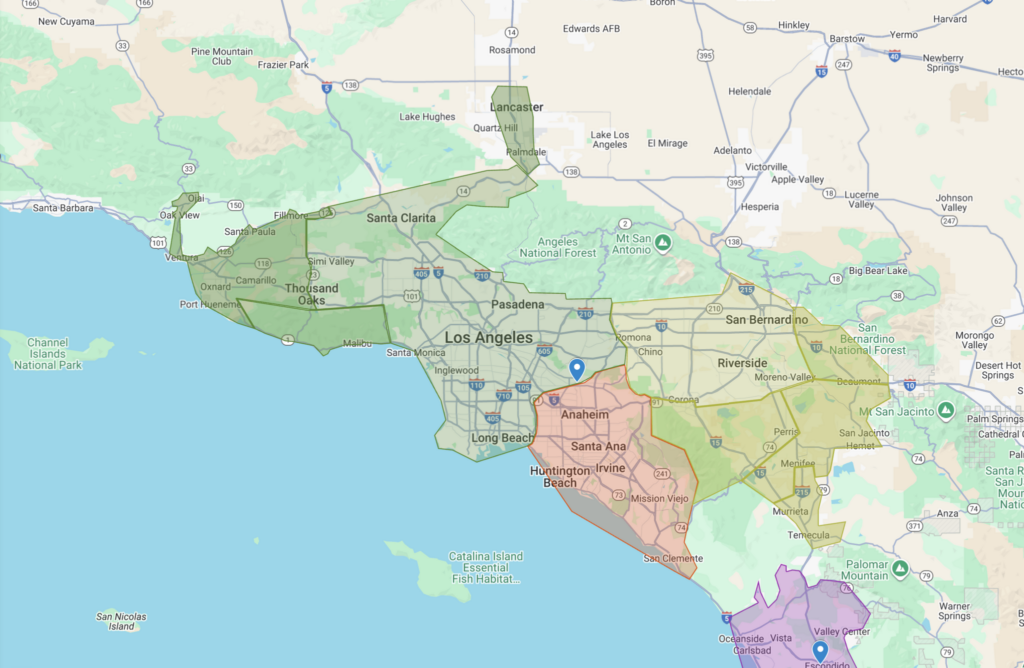 A screenshot of Los Angeles County on a map.