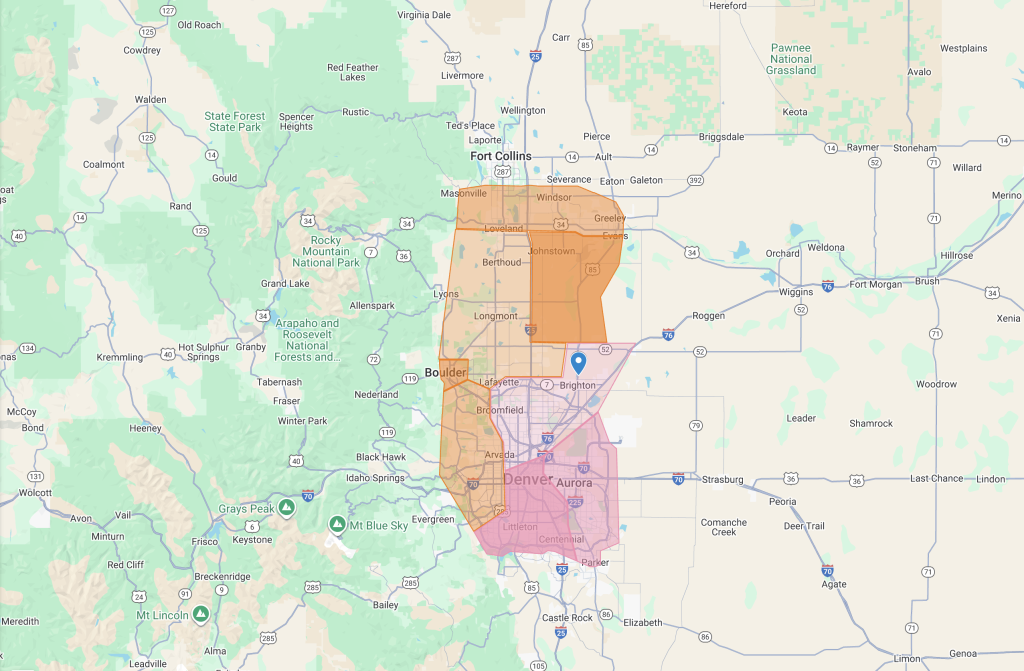 A picture of a map of our service areas in Denver.
