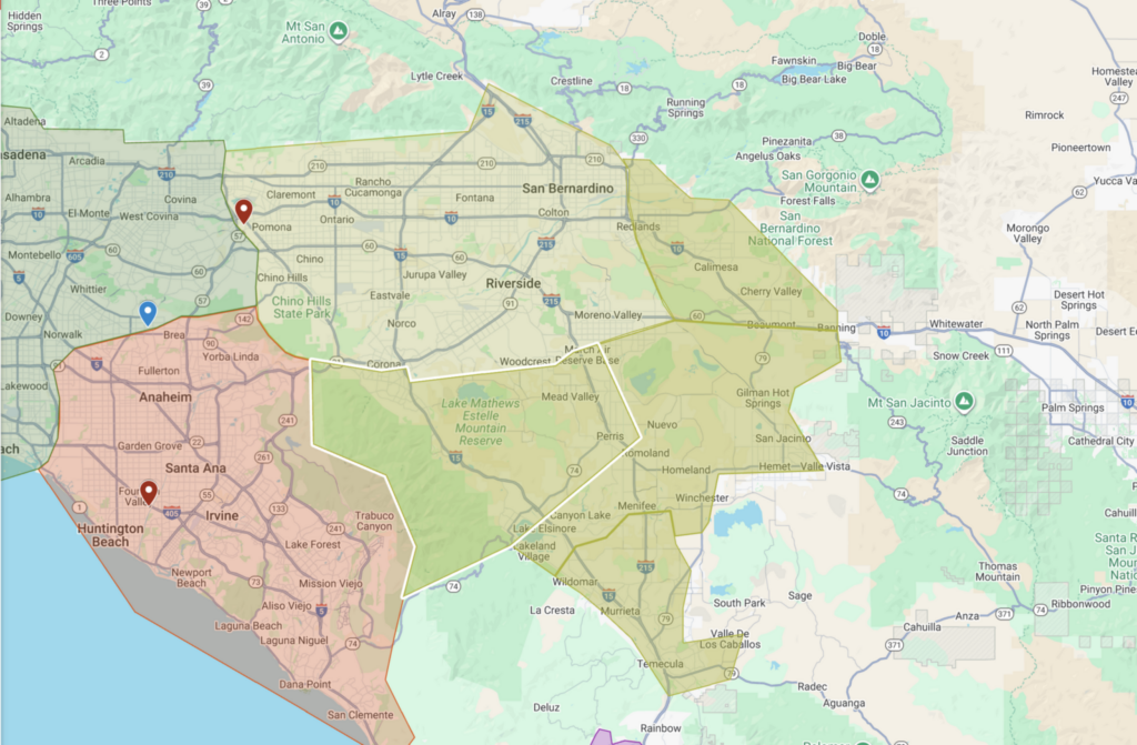 Map of Patriot service coverage across the Inland Empire