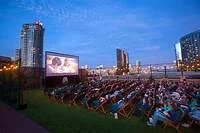 Outdoor movie screening at night in San Diego