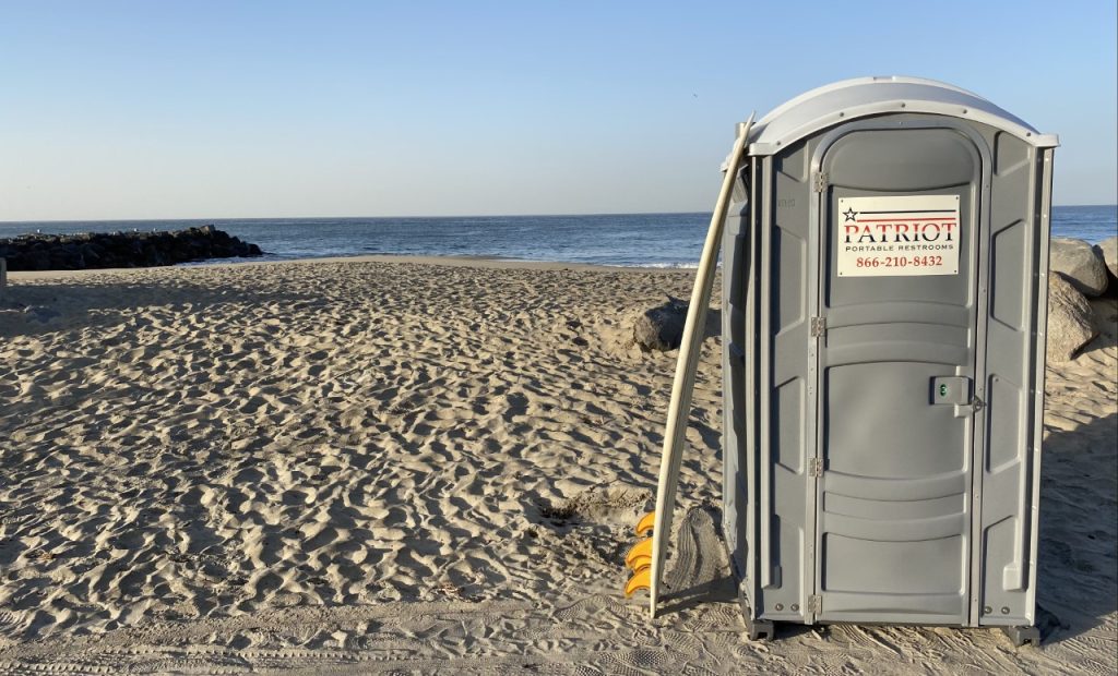 Patriot portable toilet on the beach in San Diego