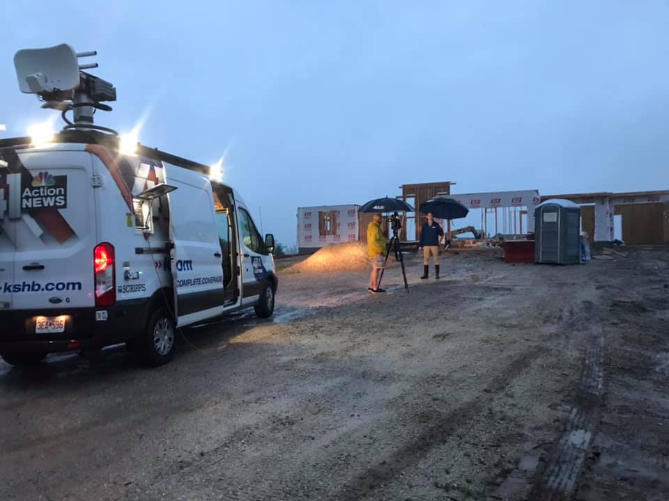 Our flushable porta potty rentals on a filming site for a news channel.