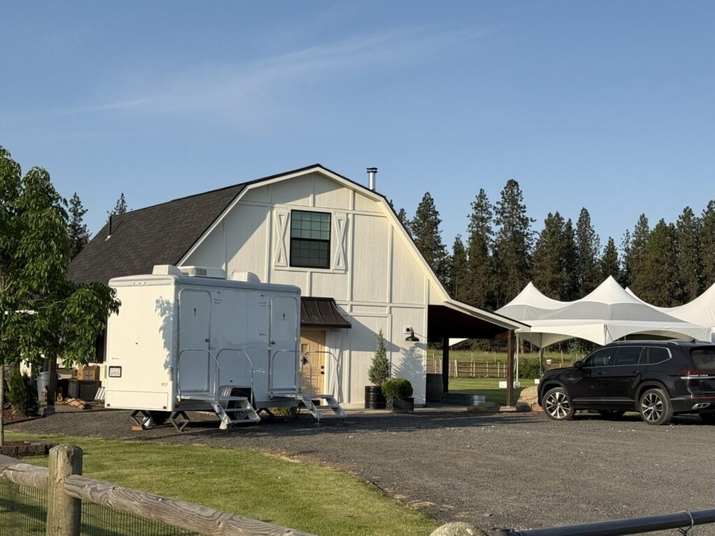 Luxury portable restroom rental at a wedding in Spokane Valley, WA.