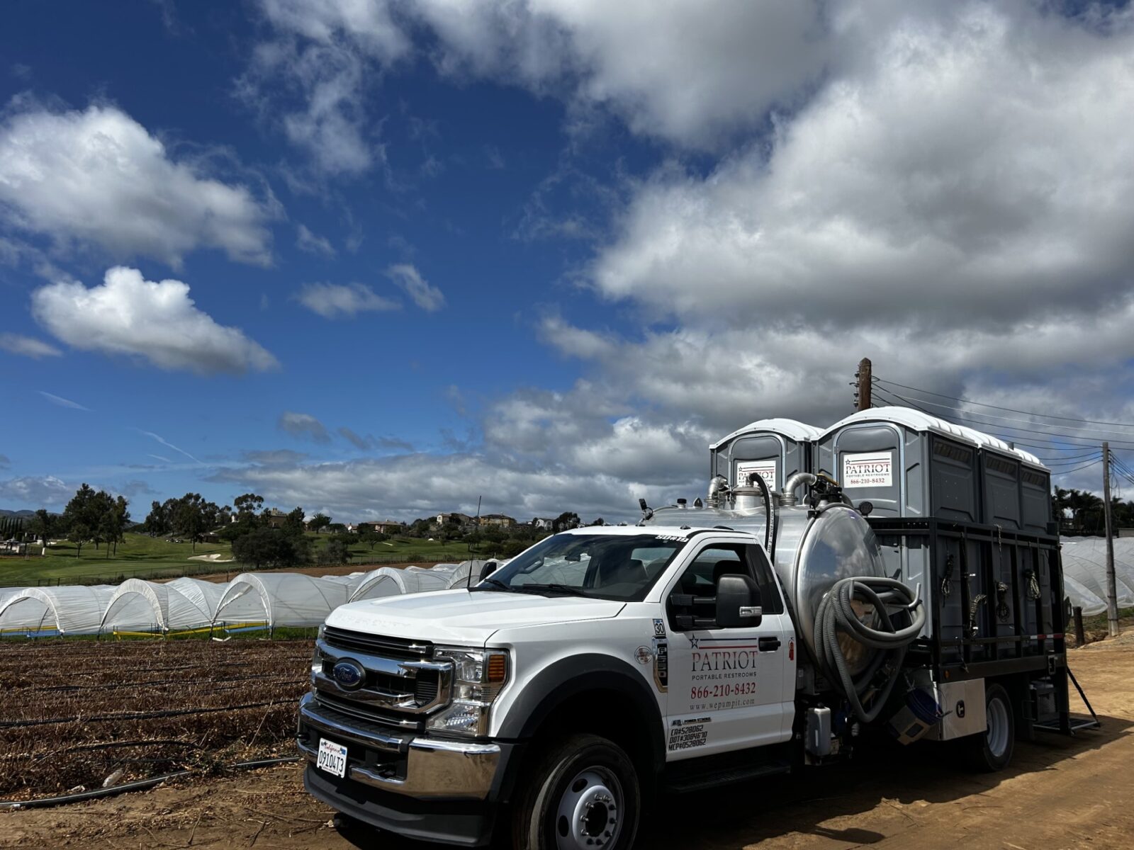 Delivering porta potty rentals to an agriculture site in Carlsbad, CA.