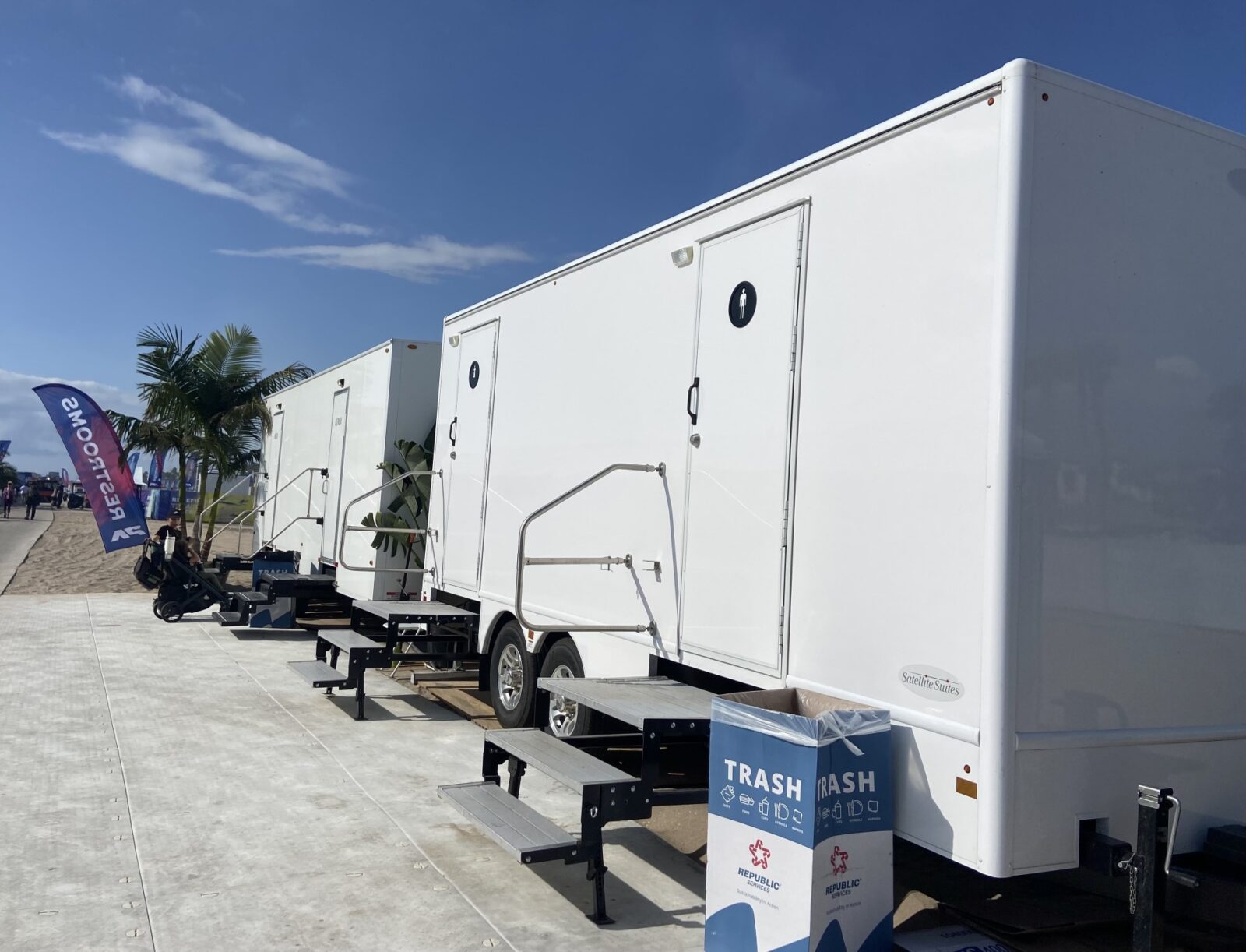 Our luxury restroom trailer rentals for a beach festival in Southern California.