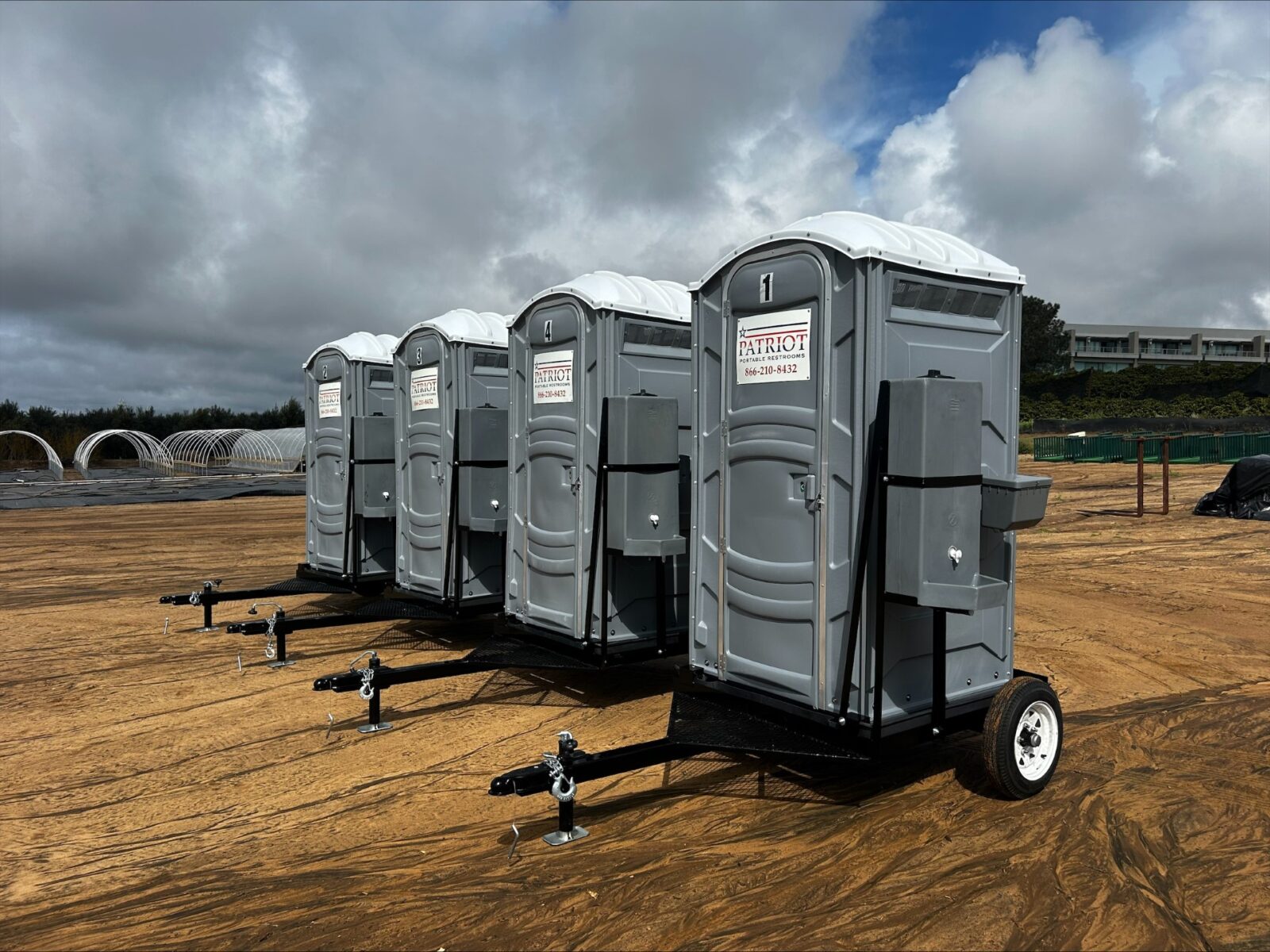 Towable porta potty rentals for agriculture site in San Diego, CA.